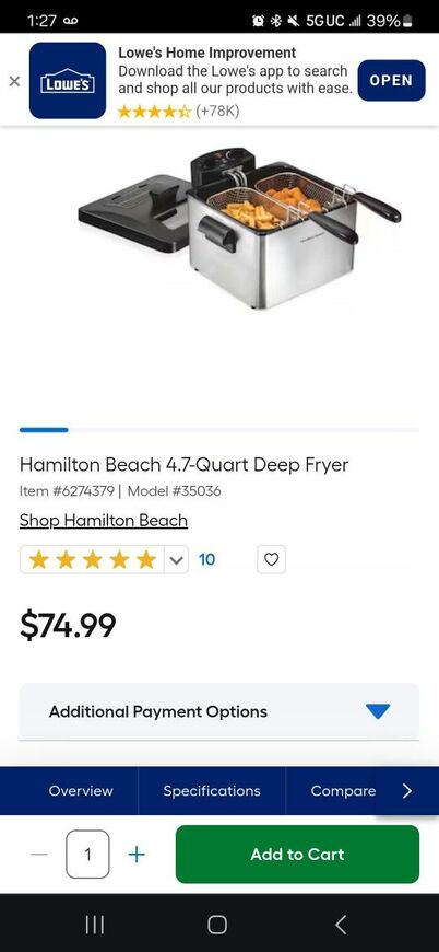 Hamilton Beach Deep Fryer