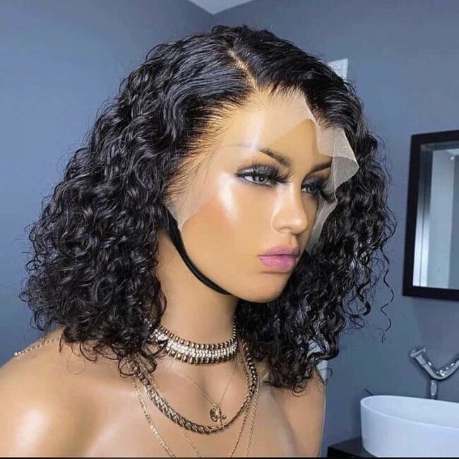 Transparent lace 13*4 Full Frontal Curly Bob wig 180% 12” Inches