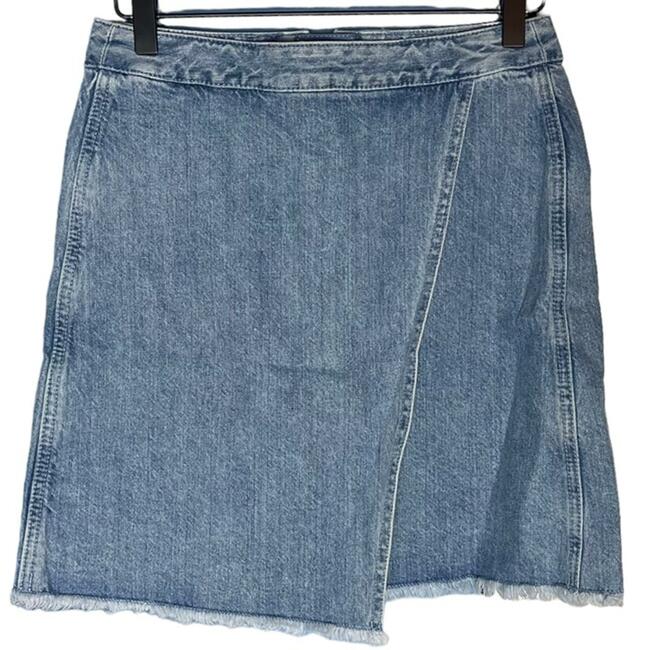 Loft Women's Size 2 Wrap Front Denim Mini Skirt Fringe Hem 90s Style Western New