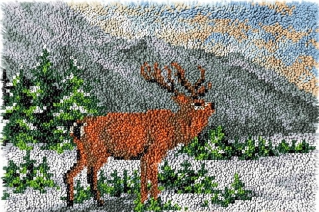 Rug Making Latch Hooking Kit | Elk Deer (64x48cm blank canvas)