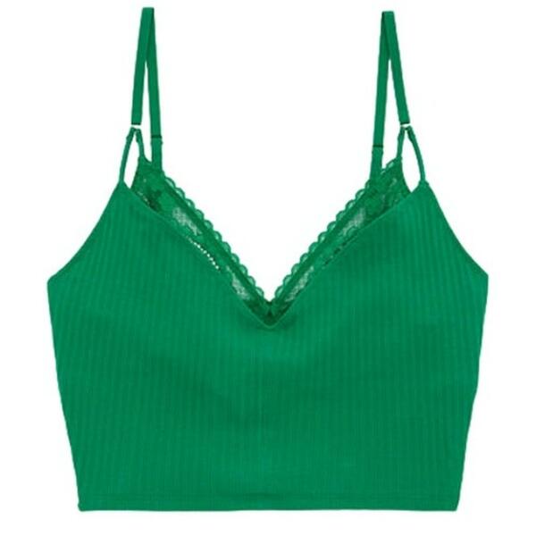 Aerie Ribbed Lace Bra Top - Green Alpine NWT Size Large