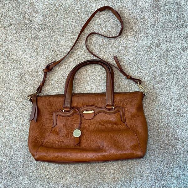 T TAHARI Vintage Brown Pebbled Leather Tote Handbag