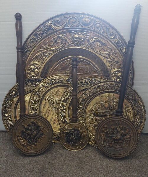 Antique 1950 Brass Wall Plate plaques set