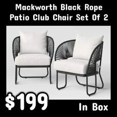NEW Mackworth Black Rope Patio Club Chair Set Of 2: Njft