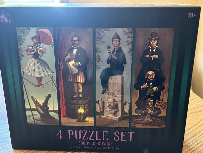 Disney World Parks The Haunted Mansion 4 Puzzle Set Stretching Room Portraits  Compete pieces in zip lock bags