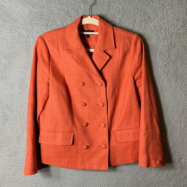 Talbots Blazer Suit Jacket Women 8 Light Pink Salmon 100% Cotton Professional