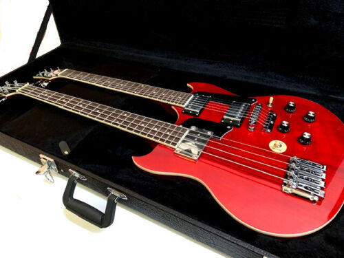 NEW TRANS RED DOUBLE NECK BASS/GUITAR 4/6 EBS STYLE  GUITAR & CASE