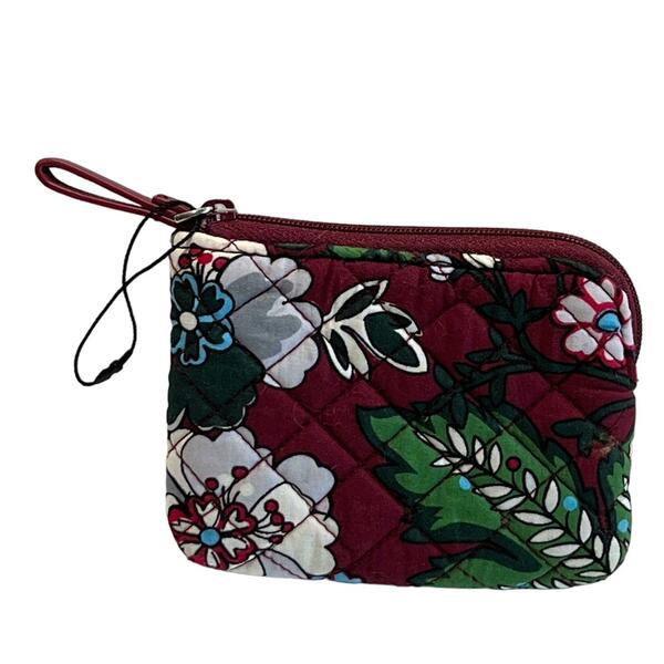 Vera Bradley Bordeaux Blooms Quilted Zipper Coin Purse/Card Holder 5 x 4" Kitsch