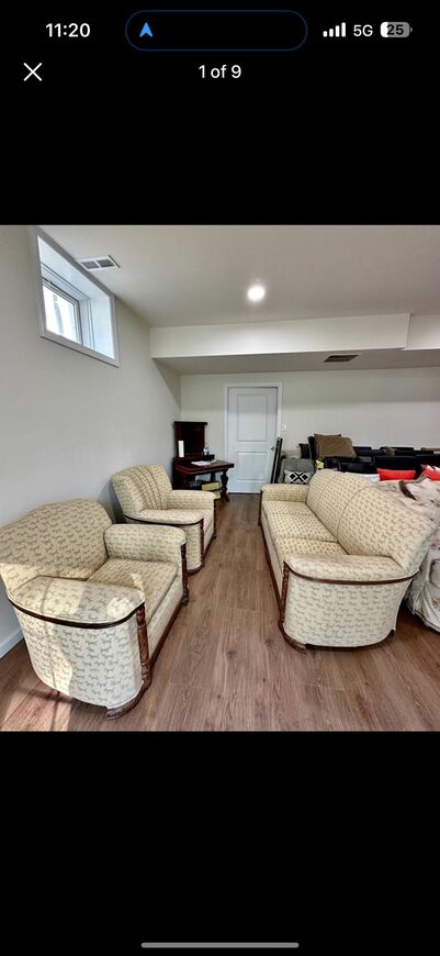 Antique Deco Sofa & 2 Club Chairs