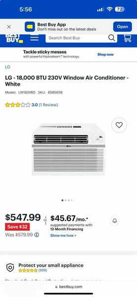 LG - 18,000 BTU 230V Window Air Conditioner - White