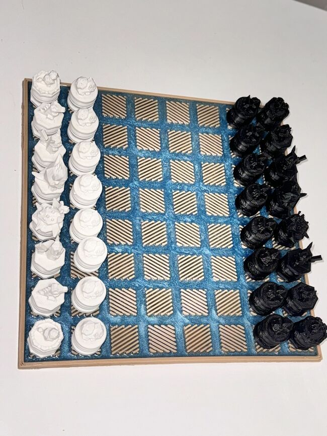 FULL POKEMON CHESS SET WITH SPARKLING BLUE PLAYING GAME BOARD 100% CUSTOM MADE