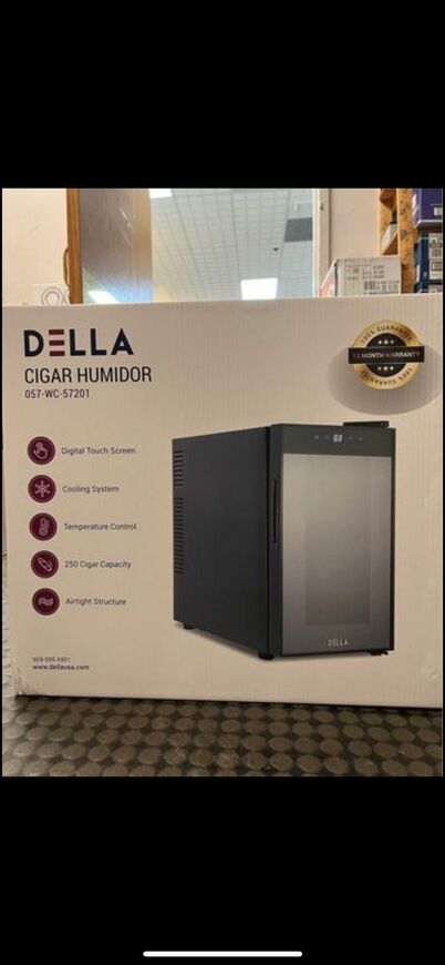 DELLA Cigar Humidor Cooler Spanish Cedar Touch Screen Hygrometer Glass 250 Cigar Capacity