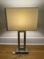 Geometric Contemporary Design Brushed Nickle w/ Lined Contrast Table Lamp - Hardback Shade - 23”