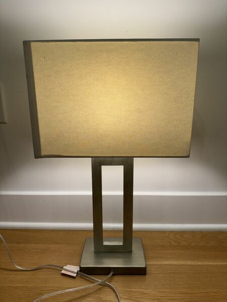Geometric Contemporary Design Brushed Nickle w/ Lined Contrast Table Lamp - Hardback Shade - 23”