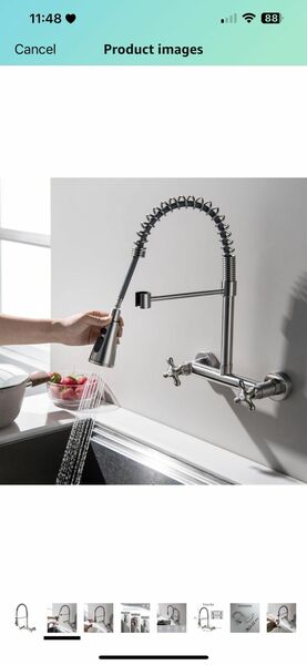 Wall Mount Kitchen Faucet, Matte Black Wall Mounted Faucet 8 Inches Center Kitchen Sink Faucet with 3 Functions Sprayer
