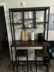 TribeSigns Bar Table Set, Pub Table and Chairs Set of 2 and Baker’s rack.