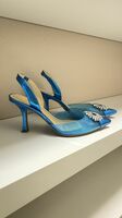 Blue Slingback Pointed Closed Toe Heels