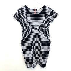 JESSICA SIMPSON MATERNITY Navy Blue White Stripe Coral Zipper Sheath Dress Large
