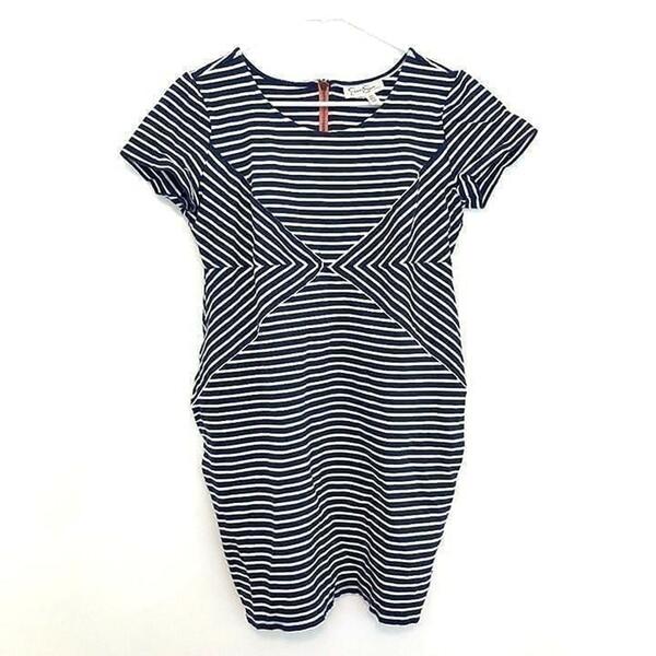 JESSICA SIMPSON MATERNITY Navy Blue White Stripe Coral Zipper Sheath Dress Large