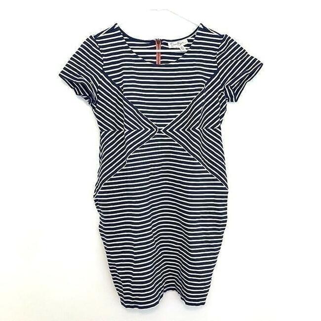 JESSICA SIMPSON MATERNITY Navy Blue White Stripe Coral Zipper Sheath Dress Large