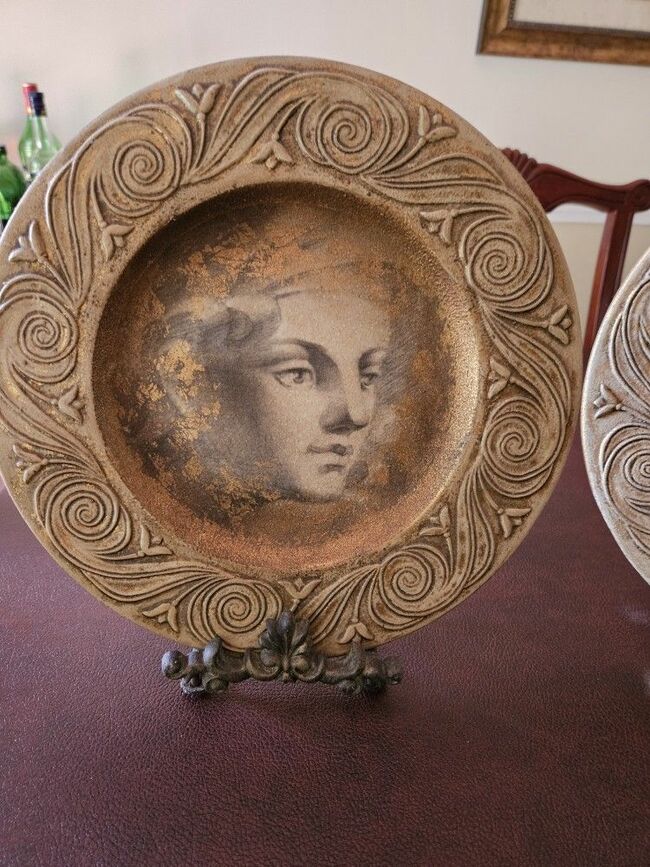 2 Ceramic Roman Plates . Stand Sold Separetely