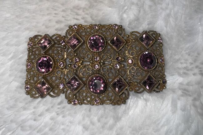 Antique/Vintage  Art Deco Victorian, brass brooch with amethyst stones