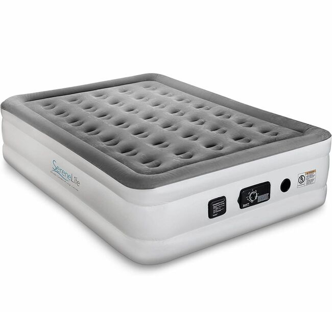 Raised Self 18" Elevated Mattress with Built-in Pump-Durable Automatic Electric Inflation Blow Up Air Bed W/Soft, Plush Flocking, Full, SLABFL60 , Gre