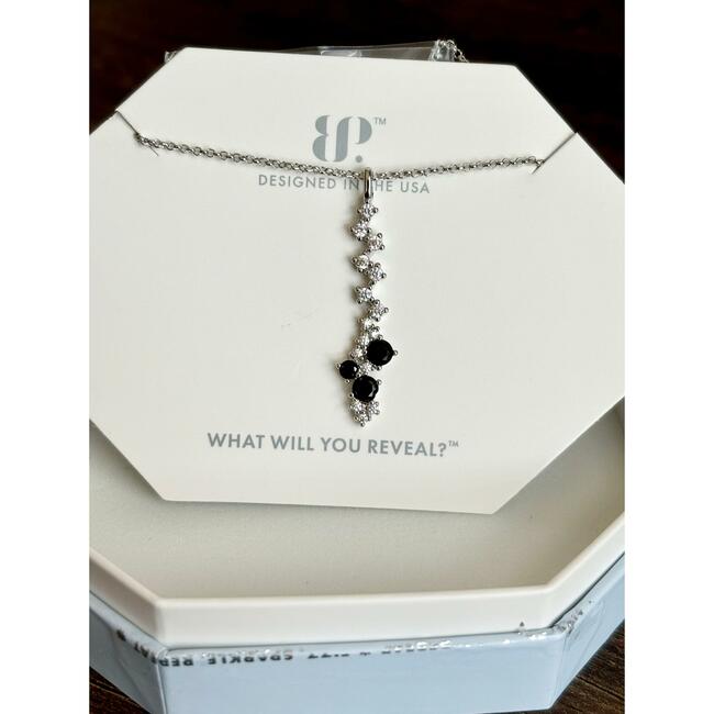 Bomb Party RBP5202 She Runs The Show Black Onyx Cubic Zirconia Rhodium Necklace