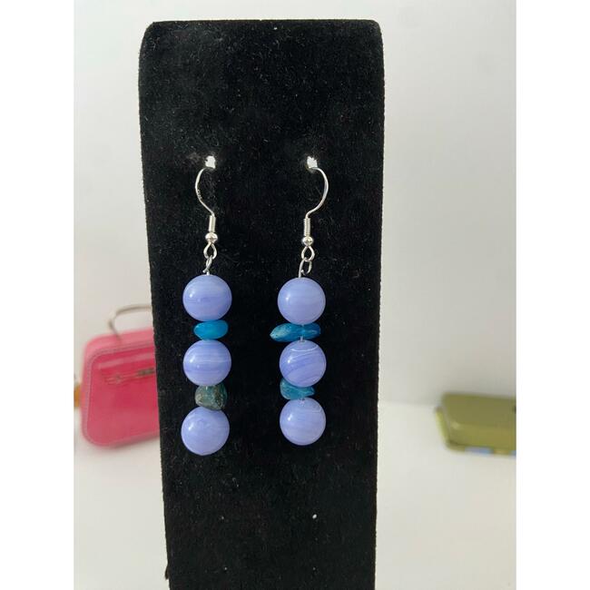 Handmade Blue lace agate and apatite chip bead earrings