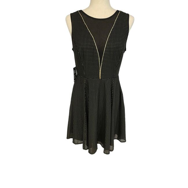Express black gold dot texture sleeveless flare party cocktail dress women's 8