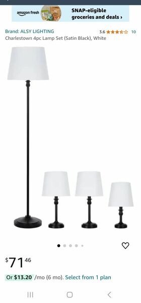 Charlestown 4 pc Lamp Set, Satin black finish w/ White linen Shades