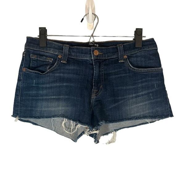 J Brand Blue Fringe Trim Cut Off Cotton Blend Denim Jean Shorts Women Sz 27