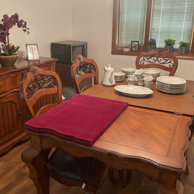 Dining Room Table With Chairs Plus China Cabinet And Dish Set