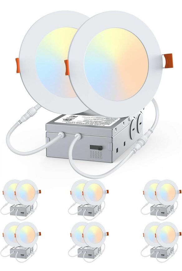BRAND NEW (2 in 1) 6 Pack 4 inch 5CCT Extra Thin LED Ceiling Light 1500LM High Brightness,Junction Box Included
