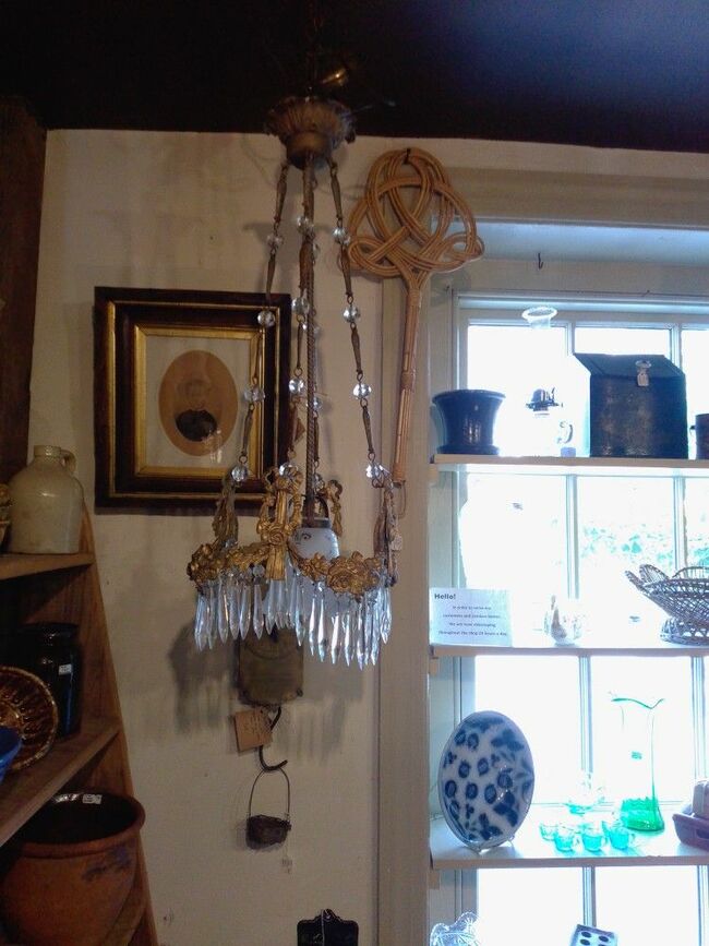 Antique Crystal And Solid Brass Ceiling Light