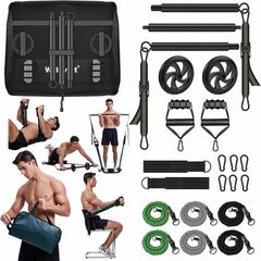 new Home Gym Equipment - Portable Multi-Functional Core Strength Training / All in 1 Handbag at Home Gym | Pilates Bar Kit with Resistance Bands | Rem