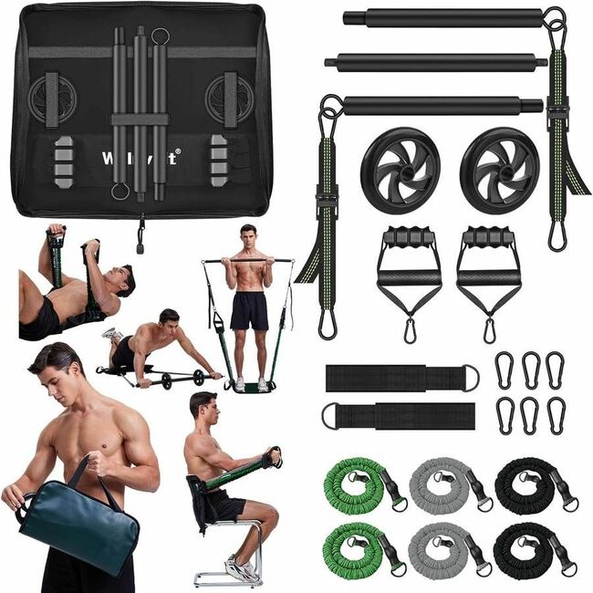 new Home Gym Equipment - Portable Multi-Functional Core Strength Training / All in 1 Handbag at Home Gym | Pilates Bar Kit with Resistance Bands | Rem
