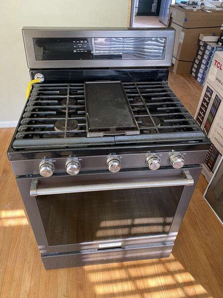 KitchenAid five burner gas range/convection oven with warming drawer