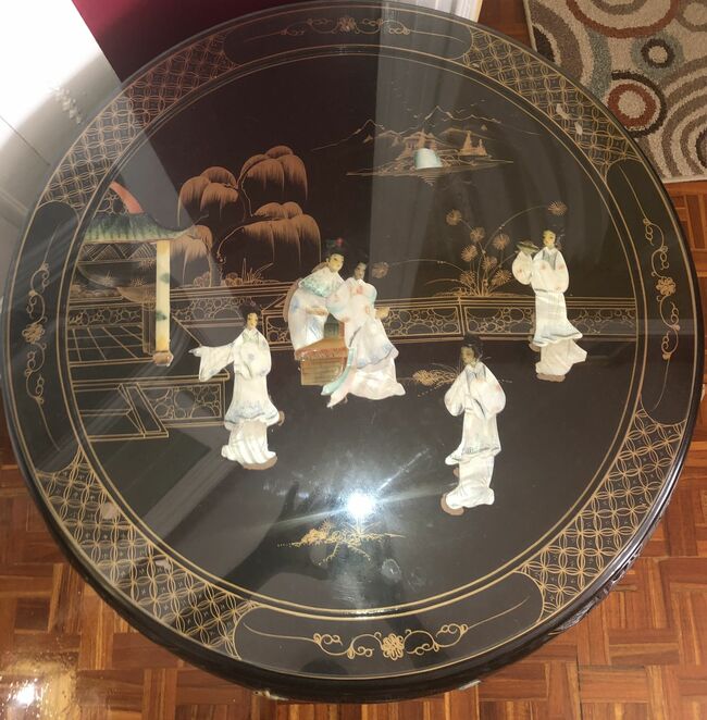 Asian Black Lacquer Mother of Pearl Tea Table