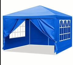 10×10ft Outdoor Pop-up Canopy Tent with Adjustable Awning, White