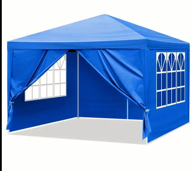 10×10ft Outdoor Pop-up Canopy Tent with Adjustable Awning, White