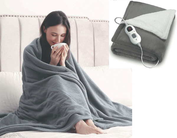 Thermal Heated Blanket Throw Over Fleece Winter Warming Remote Control