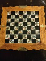 Vintage Chinese Chess Set, Soapstone Carved Wood inlaid Carrying Case/ Board