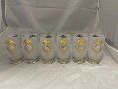 Vintage MCM Libbey glassware gold Eagle & Laurel Wreath Frosted