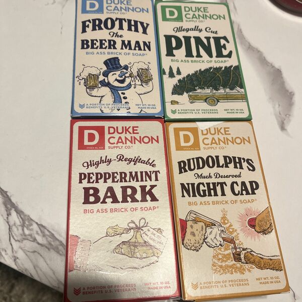 NEW 4 Duke Cannon Rudolph’s, Cut Pine, Peppermint Bark,Frothy, Bar Of Soap 10OZ