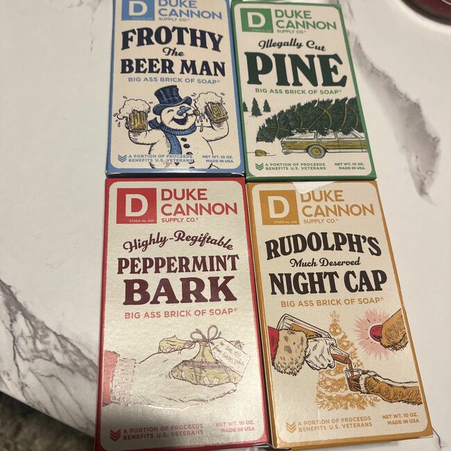 NEW 4 Duke Cannon Rudolph’s, Cut Pine, Peppermint Bark,Frothy, Bar Of Soap 10OZ
