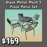 NEW Black Metal Mesh 5 Piece Patio Set: Njft