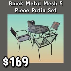 NEW Black Metal Mesh 5 Piece Patio Set: Njft