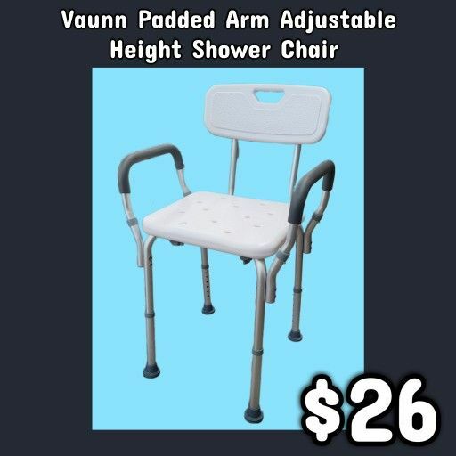 NEW Vaunn Padded Arm Adjustable Height Shower Chair: Njft