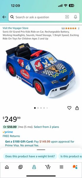 Sonic 6V Grand Prix Kids Ride on Car,
